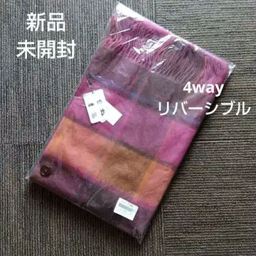 미사용 새상품 QVC 재팬 울 100% 리버서블 체크 스톨