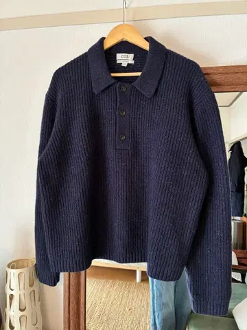 COS 네이비 캐시미어 니트 피케 셔츠