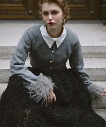 EIMY ISTOIRE 페이크 페더 커프스 가디건