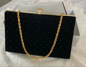 포멀 백, 파티 백, 블랙 벨벳 소재에 골드 도트, 골드 체인