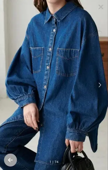 DISCOAT 소매 볼륨 빅 데님 셔츠