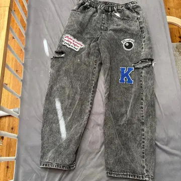 패치 부착 데미지 데님 팬츠 L 사이즈