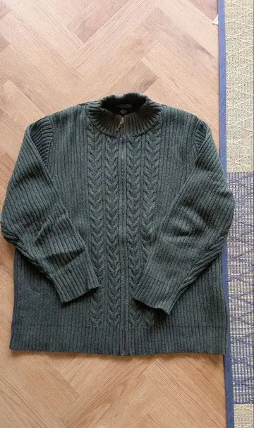 랜즈 엔드 케이블 니트 집업 XXL 올리브 그린