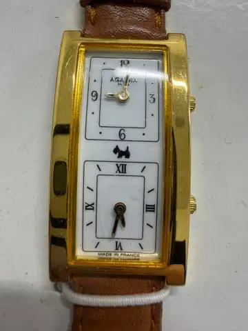 [ 미사용품 ] AGATHA 듀얼 타임 여성용 시계 골드 브라운