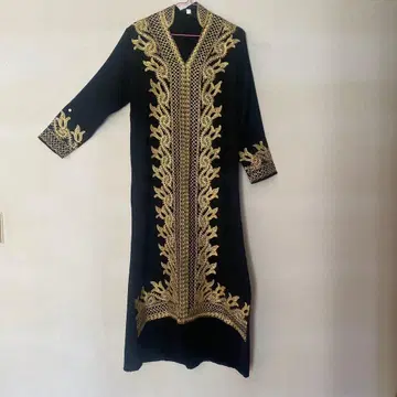 시리아제 아랍 블랙 골드 컬러 자수 롱 드레스 미사용