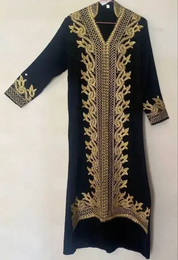 럭셔리 시리아제 아랍 블랙 골드 컬러 자수 롱 드레스 미사용