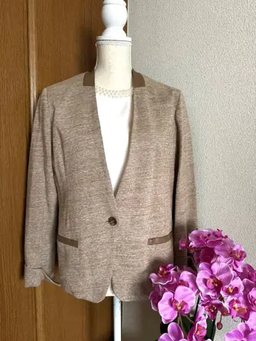 노카라 니트 자켓 베이지