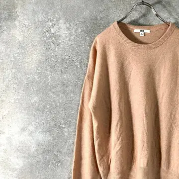 UNIQLO 니트 스웨터 긴팔 핑크 무지 캐시미어 100% 하이 게이지