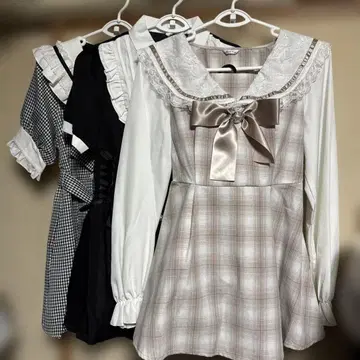 프릴 체크 무늬 셋업 3벌 세트 M 사이즈