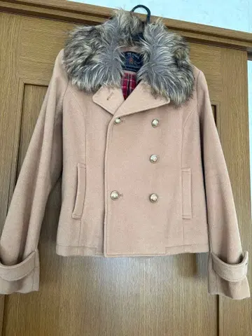 베이지 울 혼방 더블 브레스트 코트 L