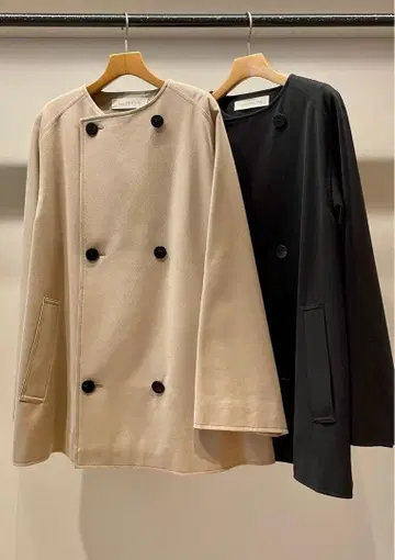 코튼 울 개버딘 칼라리스 숏코트