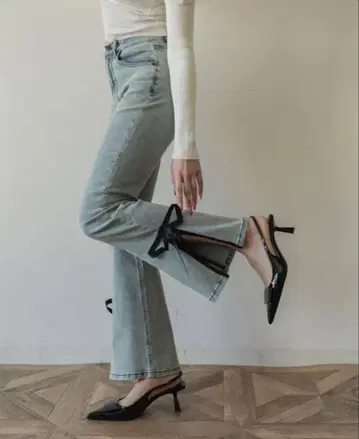 ranclic side slit denim ribbon pants