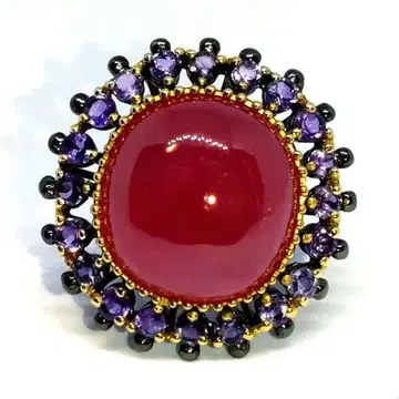 40캐럿 모잠비크 산 천연 핑크 루비 자수정 각인 925 반지