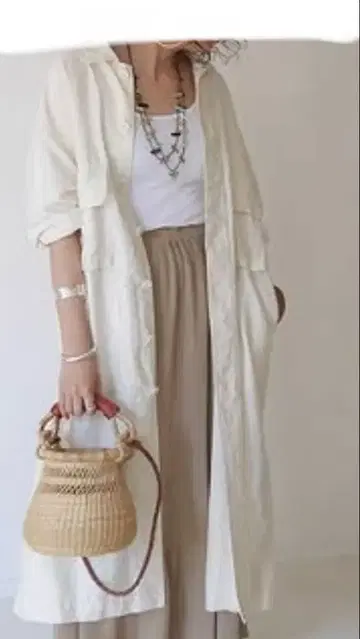 새상품급! ARGUE 코튼 린넨 밀리터리 셔츠 롱 원피스 내추럴