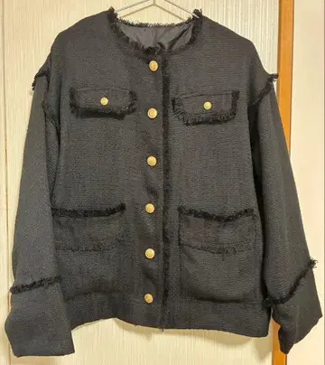 노카라 프린지 자켓 블랙