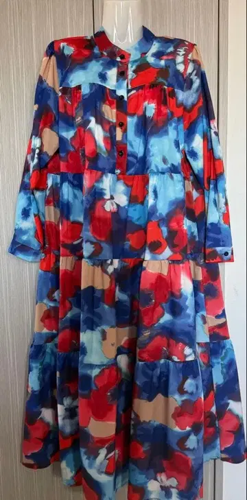 페인트 패턴 긴팔 롱 원피스