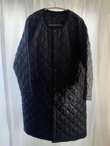 라벤햄 네이비 노카라 퀼팅 자켓 롱