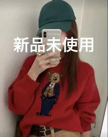 곰돌이 베어 스웨터 트레이닝복 레드 컬러 M