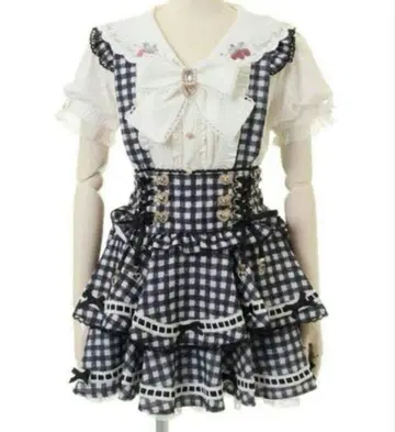 LIZLISA 리즈리사 사다리 리본 깅엄 티어드 치마바지