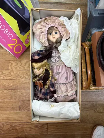 인형 세트 핑크 드레스와 체크 무늬