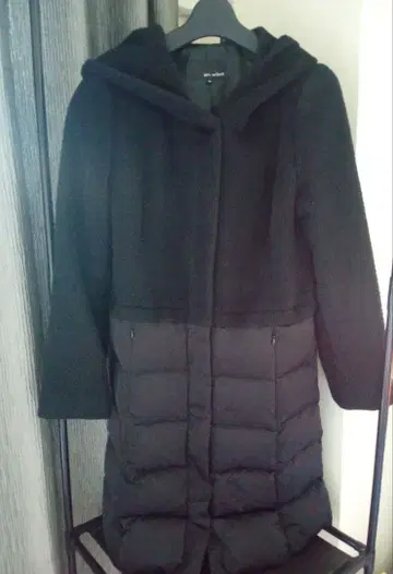 ms select 후드 부착 블랙 울 & 다운 코트 롱 코트 S