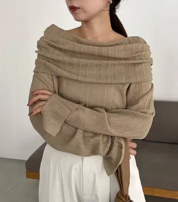 리브 오프숄더 긴팔