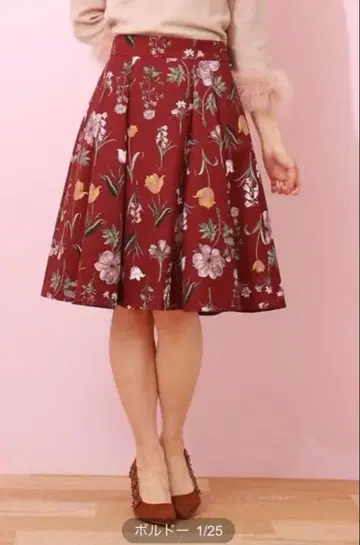 [택 포함 새상품] 프로포션 바디 드레싱 꽃무늬 스커트 보르도