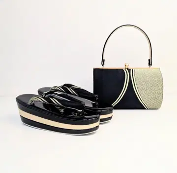 일본 의류 조리 백 세트 오비지 블랙 x 골드 3매심 프리 사이즈