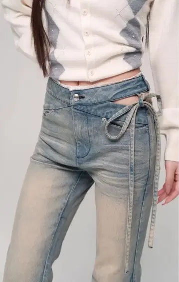 Corset Cut-Out Ribbon Flare Denim
