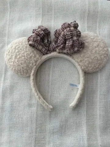 디즈니 disney 빨간색 체크 크리스마스 머리띠