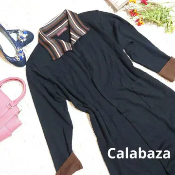 새상품급 Calabaza 롱 가디건 (M 상당) 블랙/브라운/보더