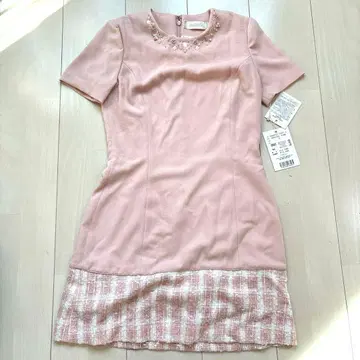 마카롱 비즈 장식 무릎 기장 원피스 반팔 핑크