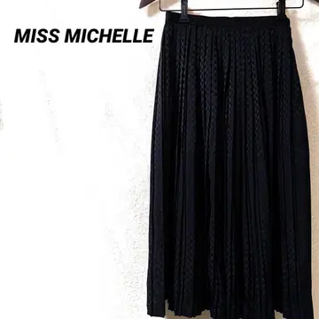 3678K 미스 미셸 L 플리츠 스커트 체크 패턴 블랙 오피스 미디