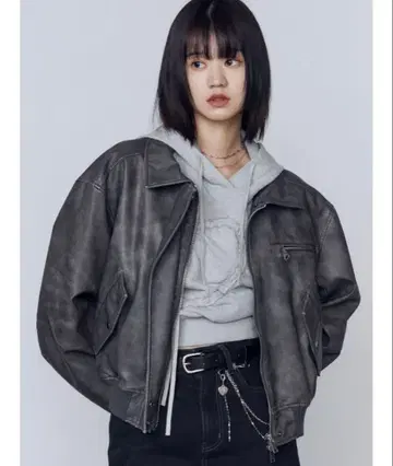 EMODA 빈티지 인조 가죽 블루종