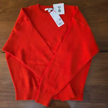 UNIQLO 스무스 코튼 크루넥 스웨터 S 오렌지