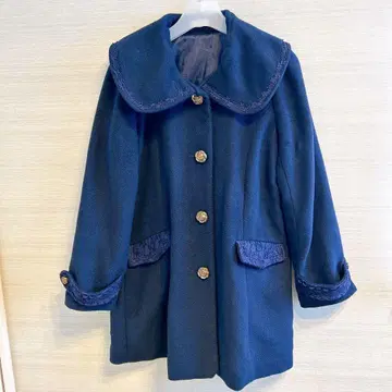 엑시즈팜 코트 아우터 네이비 레이스 로즈 버튼 빅 옷깃 M