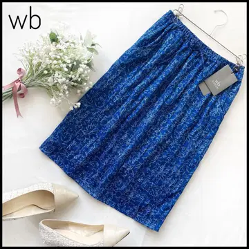 [미사용 택 포함] wb 더블비 꽃무늬 개더 타이트 스커트 블루