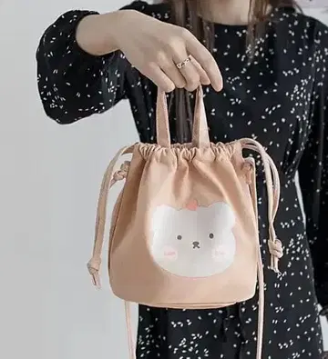 곰 얼굴 프린트 드로우 스트링 백