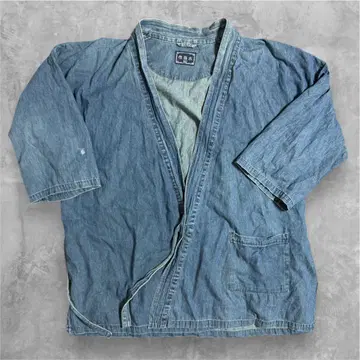 데님 사에 칠부 소매 XL 사이즈 상당 인디고 블루 재패니즈 모던 캐주얼