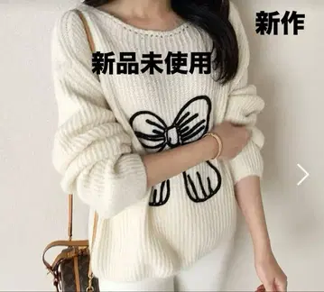 보트넥 긴팔 리본 무늬 니트 스웨터