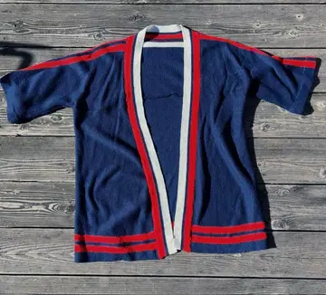 빈티지 7부 소매 라인 네이비 가디건