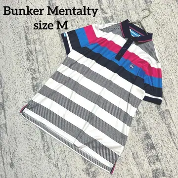 [벙커멘탈리티] 폴로 셔츠 골프 반팔 M 보더 화이트 네이비 블루 T