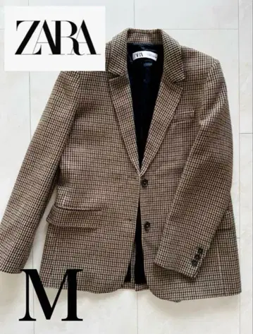 ZARA 자라 테일러드 자켓 하운드투스 M 체크 브라운