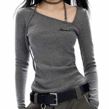 스트랩 원숄더 티셔츠 그레이 M 한국 Y2K 그런지