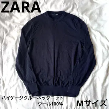ZARA 네이비 울 100% 하이 게이지 크루넥 스웨터