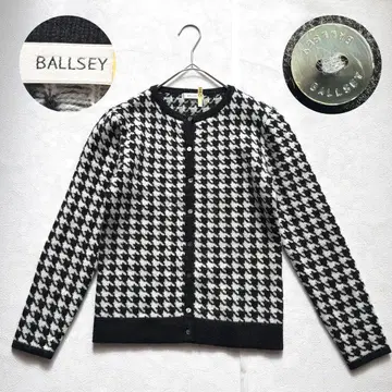 BALLSEY 캐시미어 100% 하운드투스 가디건 블랙 화이트 보르지