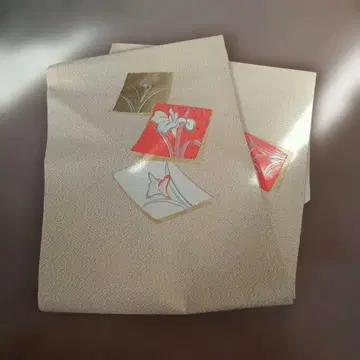 나고야 오비 창포 꽃무늬 베이지