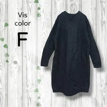 vis color 니트 원피스  미니 크루넥 블랙