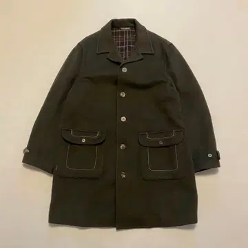 PAPAS 파파스 울 코트 안감 체크 가죽 스티치