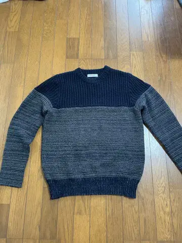 [ MORGAN HOMME ] 니트 스웨터 M 사이즈 네이비 x 그레이